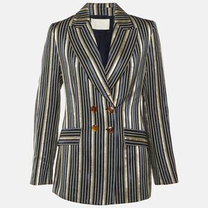 Peter Pilotto Blue Metallic Striped Double Breasted Blazer M